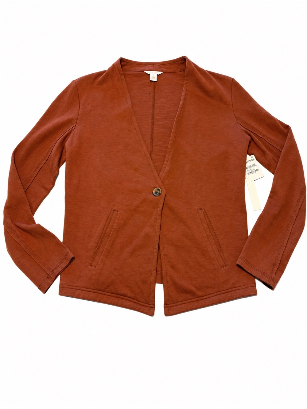 Caslon Cardigan Jacket Womens Medium Rust Orange One Button Pocket Nordstrom
